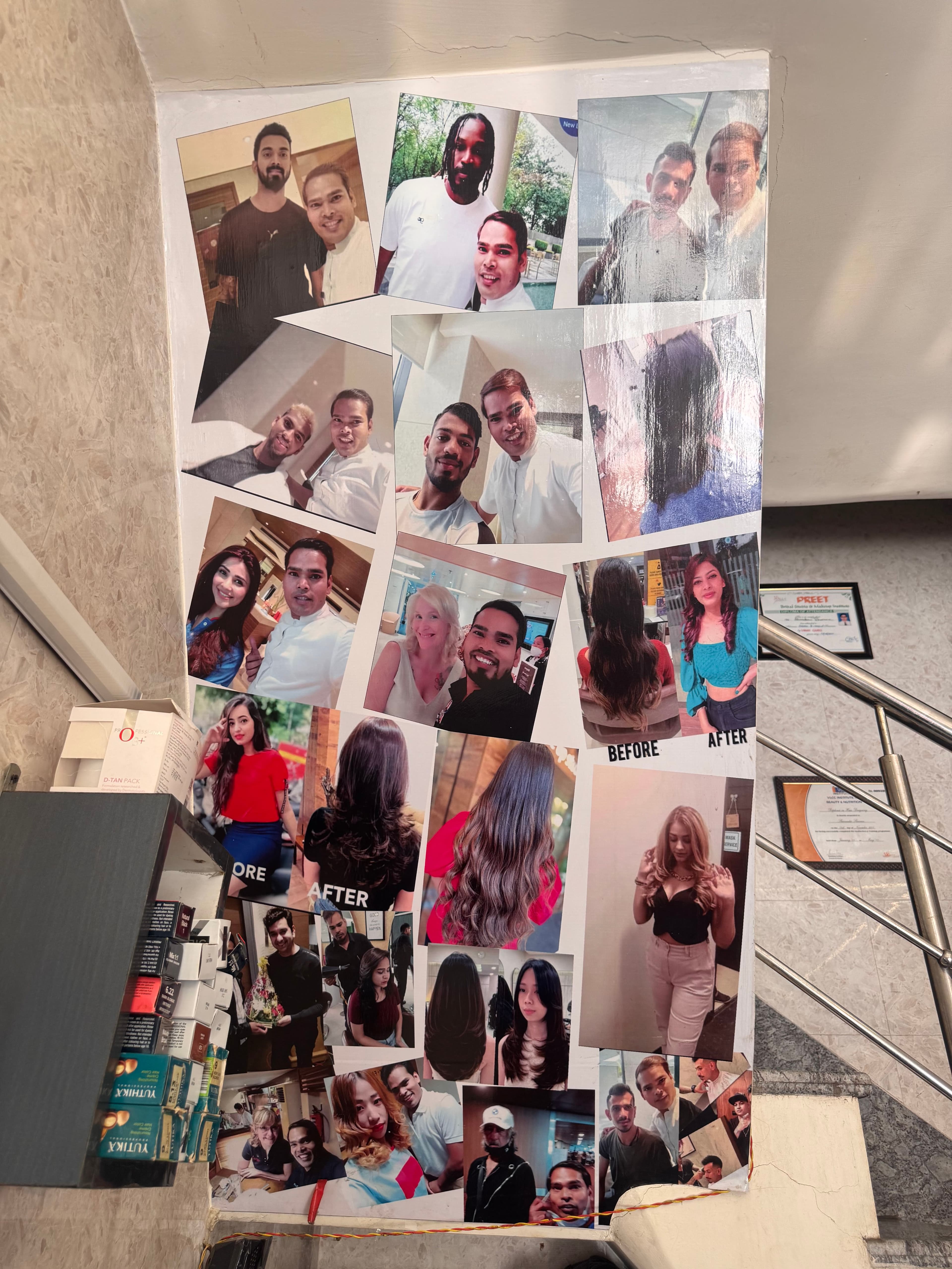 Celebrity and client photo display inside Shiva Hair Studio.